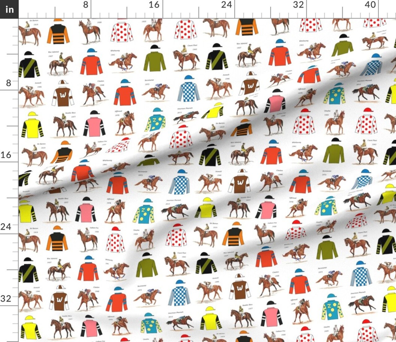 American Crown Off Black Horses Horse Racing Custom Printed Fabric by Spoonflower Various Fabrics by the Yard or Fat Quarter